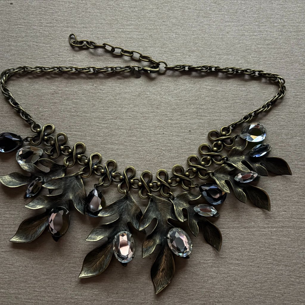 Gerard Yosca Vintage Signed Leaf Statement Necklace With Diamante Dew Drops